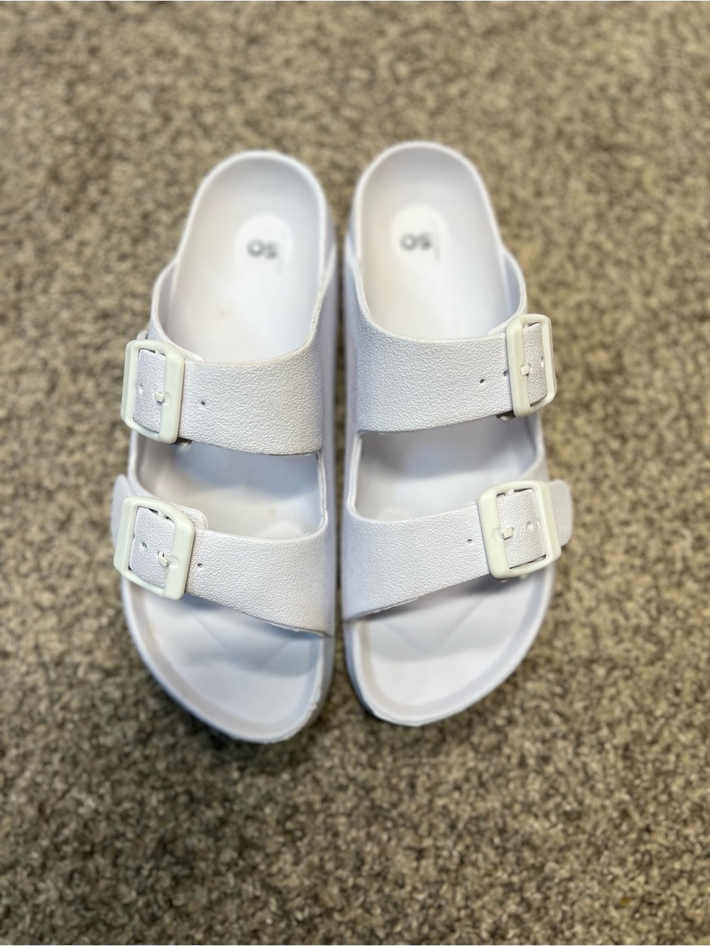 White Double-Buckle Slide Sandals
